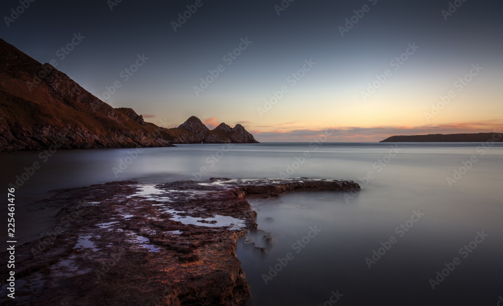 Evening at Three Cliffs Bay on the Gower peninsula, Swansea, South Wales, UK