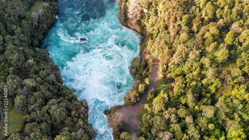 Aerial panoramic view of Huka Falls in Taupo, New Zealand photo