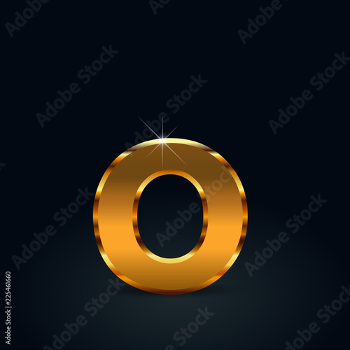 Dark gold vector letter O lowercase isolated on black background