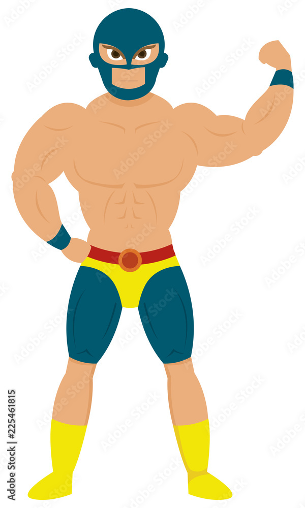 Strong Wrestler wearing mask in cartoon style Strong Wrestler wearing mask in cartoon style