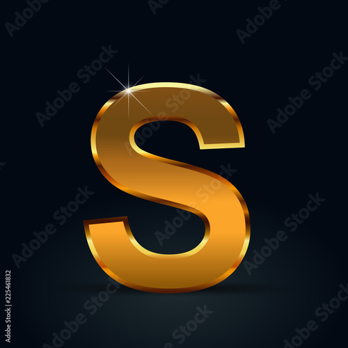 Dark gold vector letter S uppercase isolated on black background