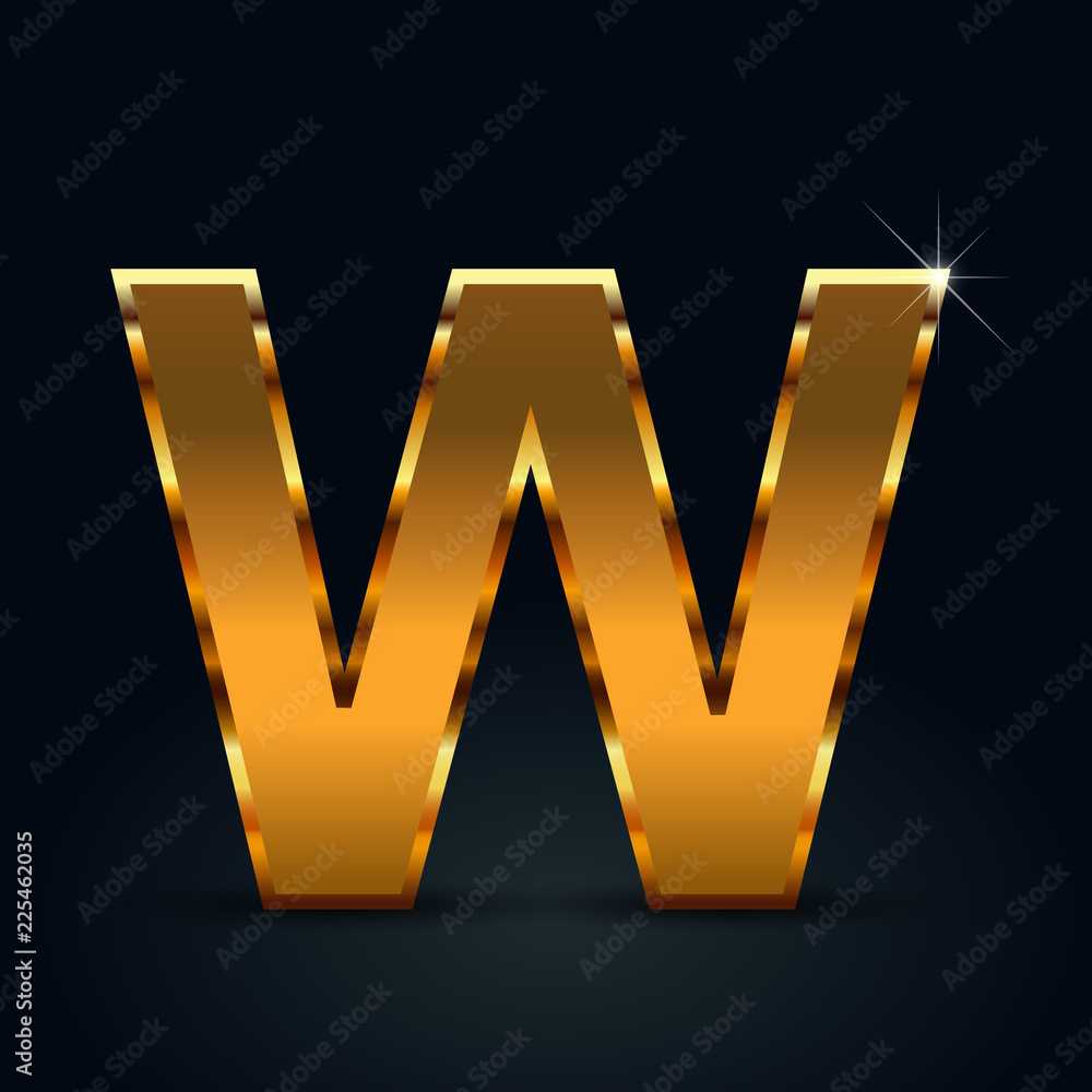 Dark gold vector letter W uppercase isolated on black background Dark gold vector letter W uppercase isolated on black background