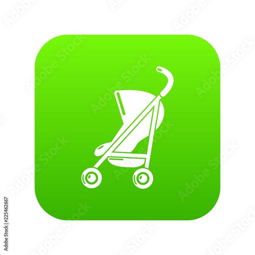 Baby carriage simple icon green vector isolated on white background