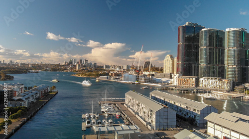 SYDNEY, AUSTRALIA - AUGUST 19, 2018: City skyline aerial view from Darling Harbour. Sydney attracts 15 million tourists annually