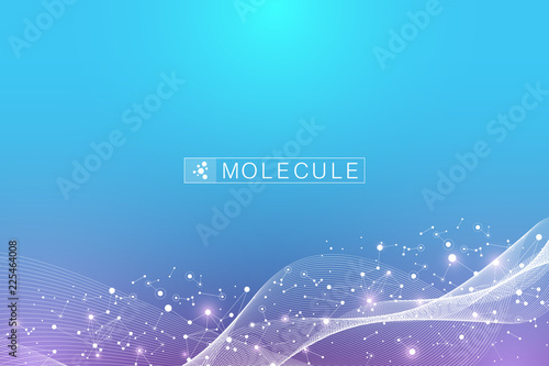 Scientific vector illustration genetic engineering and gene manipulation concept. DNA helix, DNA strand, molecule or atom, neurons. Abstract structure for Science or medical background. Wave flow