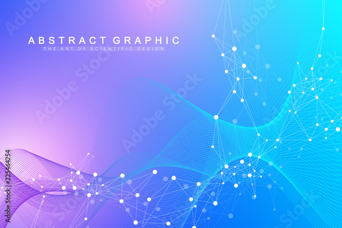 Scientific vector illustration genetic engineering and gene manipulation concept. DNA helix, DNA strand, molecule or atom, neurons. Abstract structure for Science or medical background. Wave flow