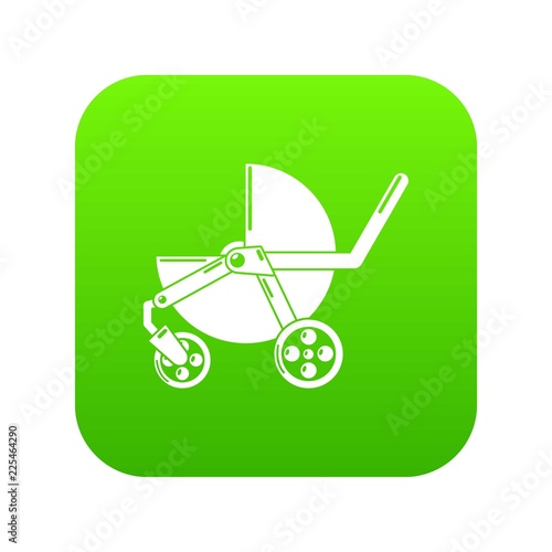 Baby carriage modern icon green vector isolated on white background