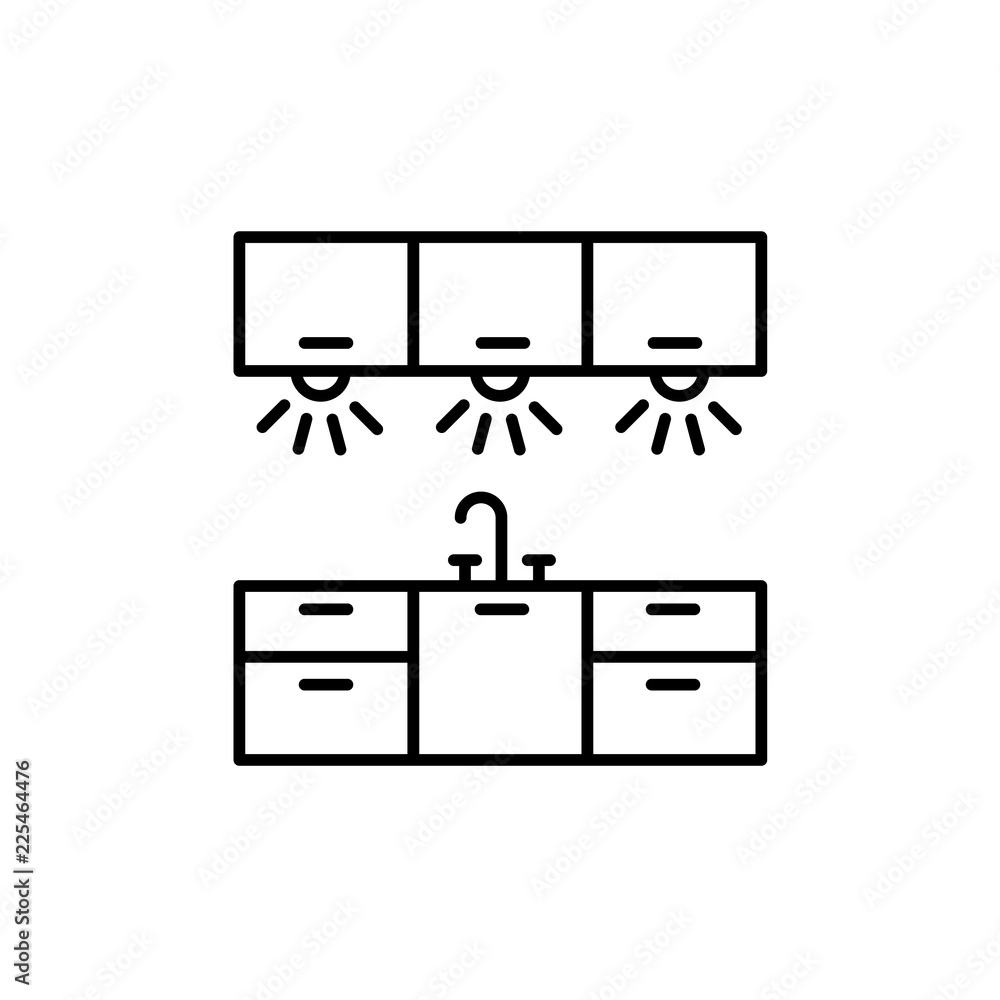 Vector illustration of cabinet lighting. Line icon of kitchen workspace light. Isolated on white background. Vector illustration of cabinet lighting. Line icon of kitchen workspace light. Isolated on white background.