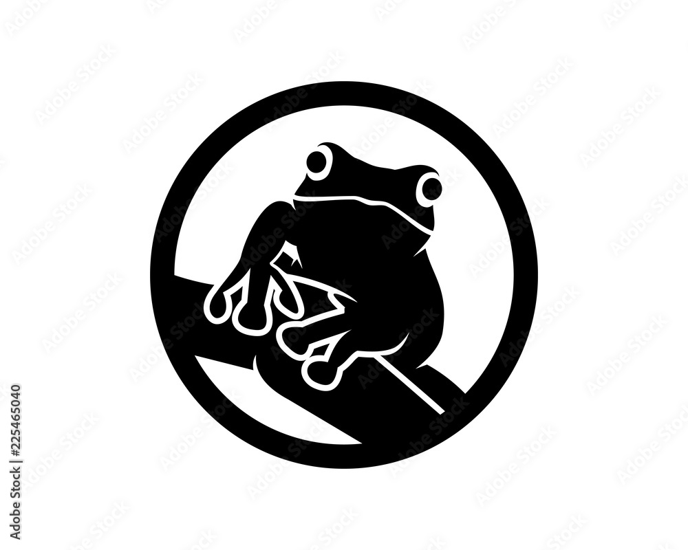 Naklejka premium Sylwetka zwierząt żaba znak Symbol ikona koło Logo wektor