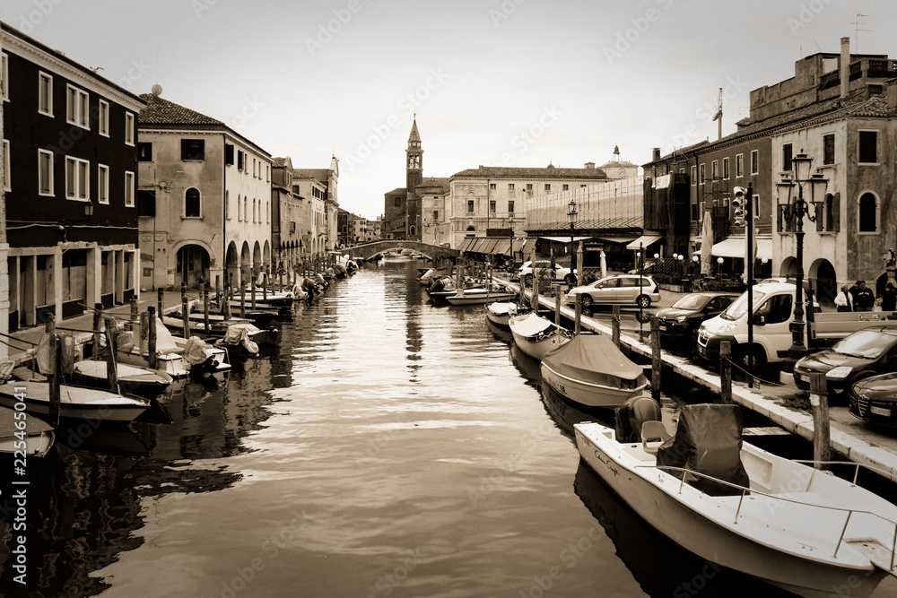 Chioggia, Italy-August 26, 2018: Province of Venice. City of fishermen and tourists.