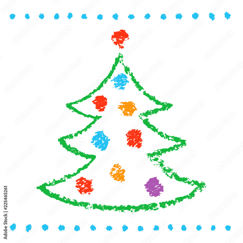 Like childs drawing christmas tree on white. Funny simple doodle ...