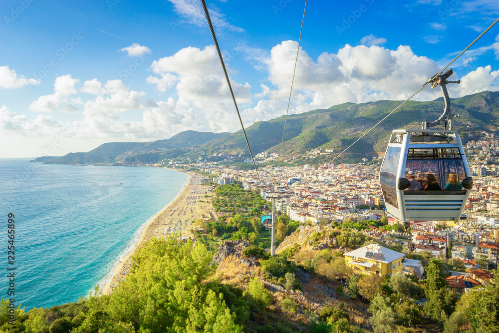 Fototapeta premium Alanya Cityscape with a cable car, Turkey