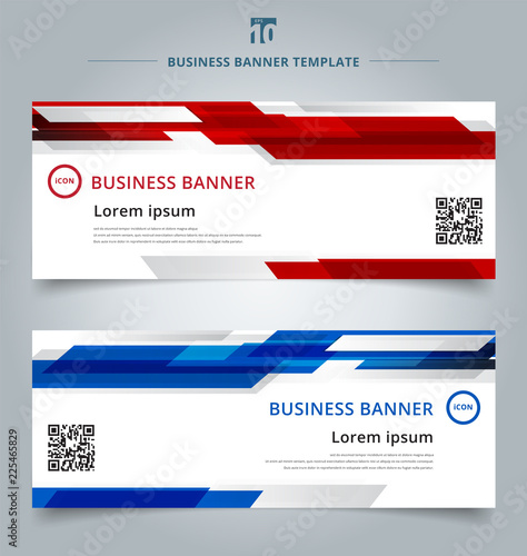 Set of abstract template technology web banner geometric red and blue color shiny motion background.