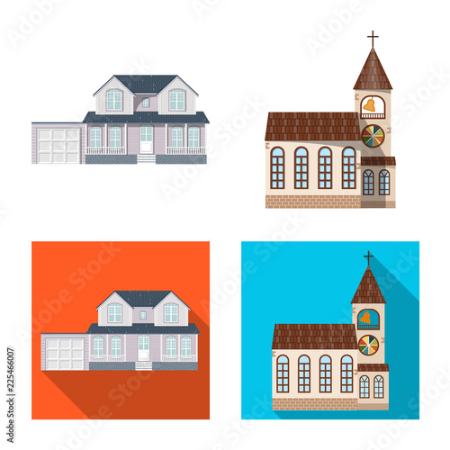 Vector illustration of building and front symbol. Set of building and roof stock symbol for web.