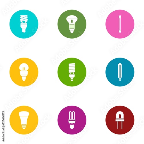 Artificial light icons set. Flat set of 9 artificial light vector icons for web isolated on white background