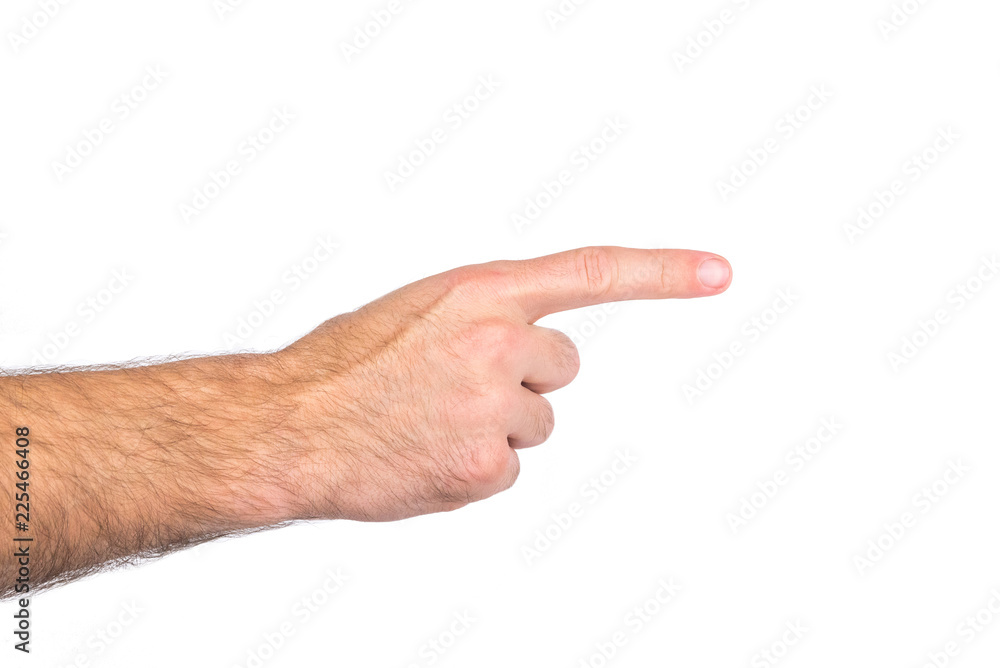 Mans hand pointing his finger isolated on a white background. Mans hand pointing his finger isolated on a white background.