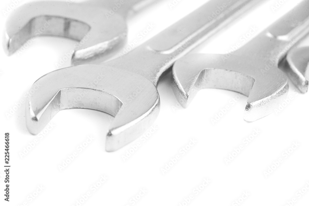 Close up of a spanners, wrenches isolated on a white background. Close up of a spanners, wrenches isolated on a white background.