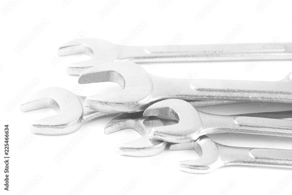 Close up of a spanners, wrenches isolated on a white background.