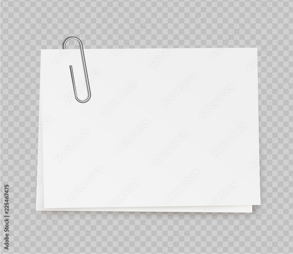 Vector realistic white note paper from with paper clip on transparent background. Vector realistic white note paper from with paper clip on transparent background.