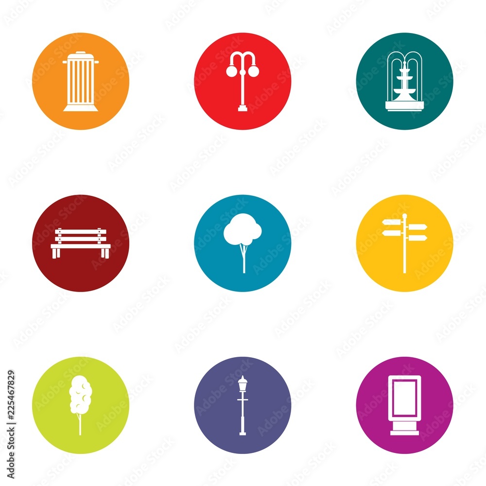 Park zoning icons set. Flat set of 9 park zoning vector icons for web isolated on white background Park zoning icons set. Flat set of 9 park zoning vector icons for web isolated on white background