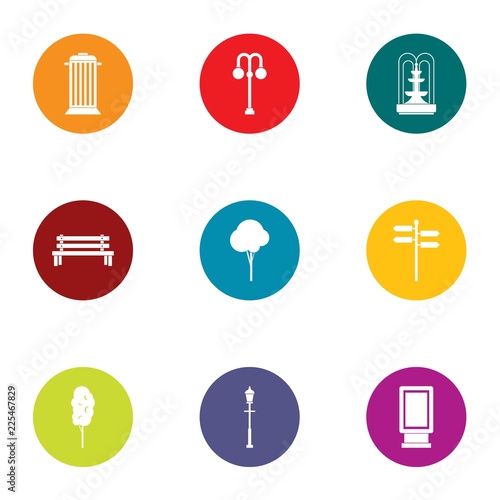 Park zoning icons set. Flat set of 9 park zoning vector icons for web isolated on white background