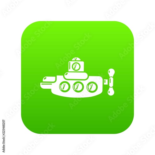 Submarine nautical icon green vector isolated on white background