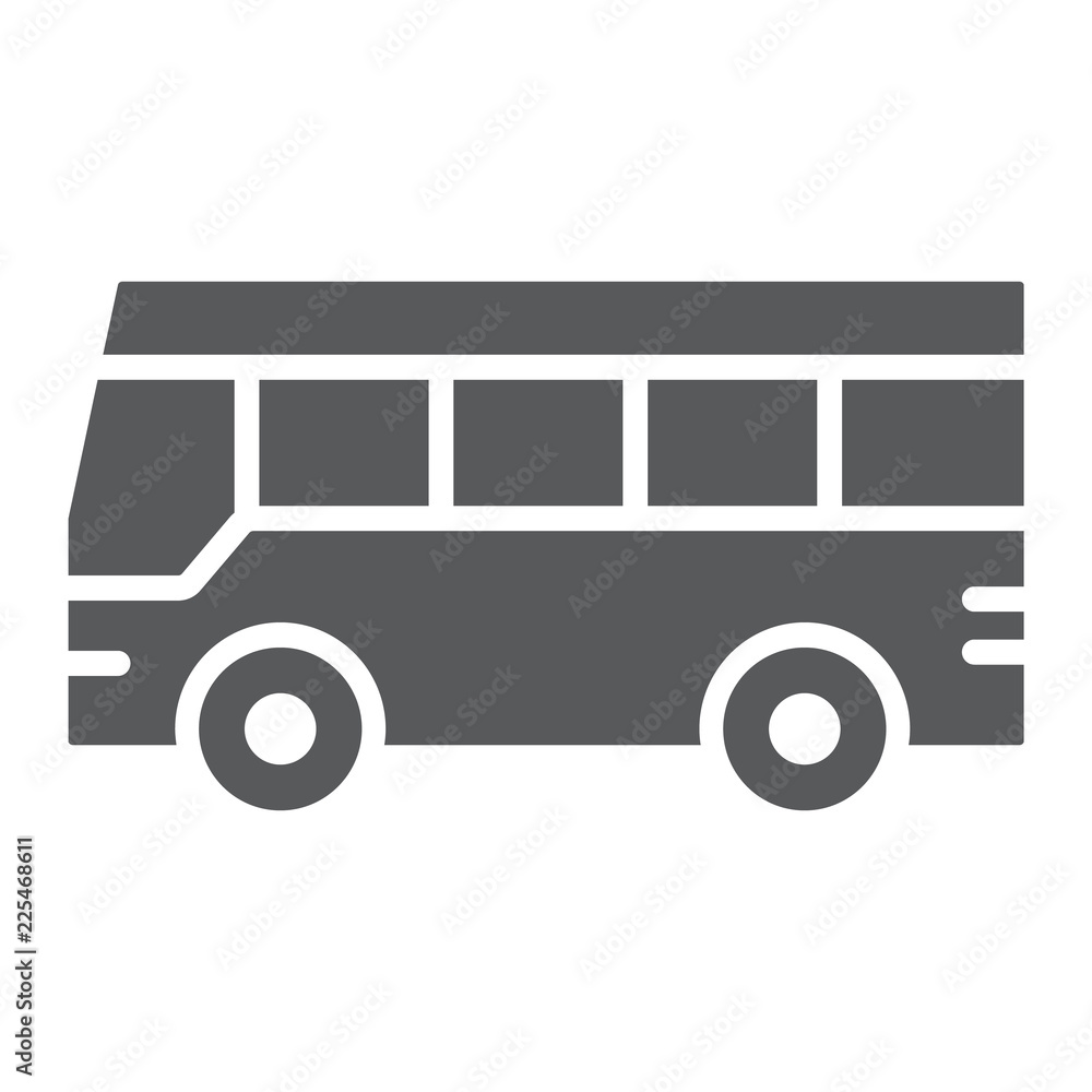 Bus glyph icon, traffic and public, vehicle sign, vector graphics, a solid pattern on a white background. Bus glyph icon, traffic and public, vehicle sign, vector graphics, a solid pattern on a white background.
