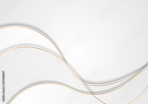 Grey white abstract wavy background with bronze outlines