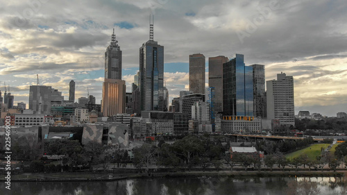 Melbourne, Australia. Sunset aerial panorama of city skyline © jovannig