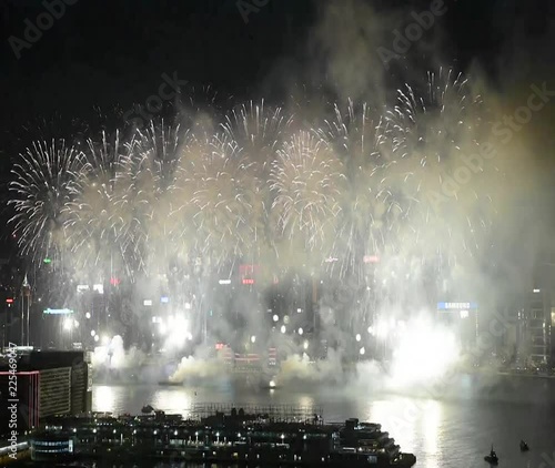 Hong Kong Colorful Firework at Victoria Harbour on 1 October 2018 National Day