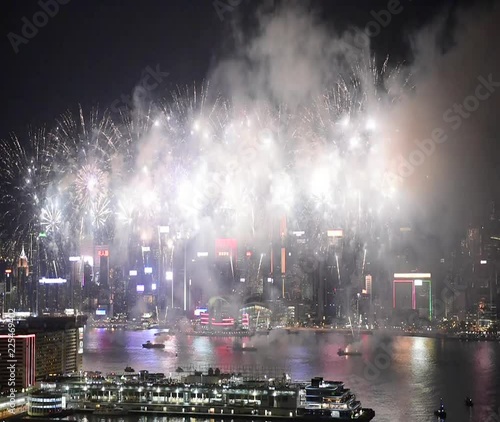 Hong Kong Colorful Firework at Victoria Harbour on 1 October 2018 National Day