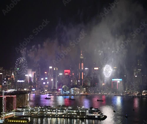 Hong Kong Colorful Firework at Victoria Harbour on 1 October 2018 National Day