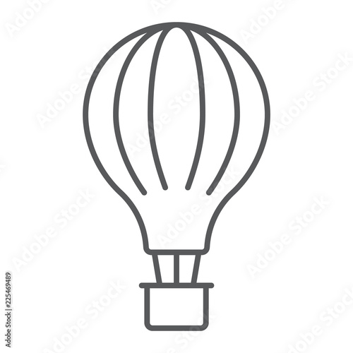 Hot air balloon thin line icon, airship and flight, aerostat sign, vector graphics, a linear pattern on a white background.