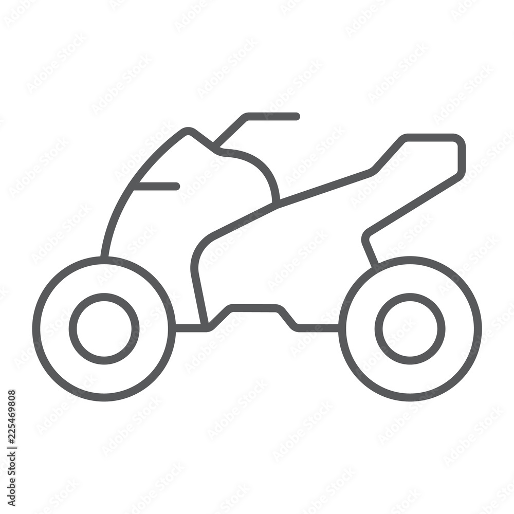 Quadbike thin line icon, bike and extreme, ATV motorcycle sign, vector graphics, a linear pattern on a white background. Quadbike thin line icon, bike and extreme, ATV motorcycle sign, vector graphics, a linear pattern on a white background.