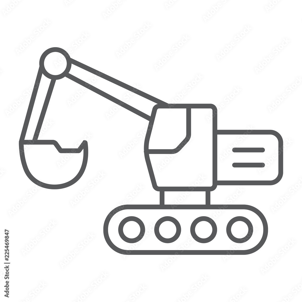 Excavator thin line icon, transport and machine, digger sign, vector graphics, a linear pattern on a white background. Excavator thin line icon, transport and machine, digger sign, vector graphics, a linear pattern on a white background.