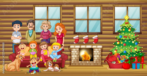 A big family in the living room