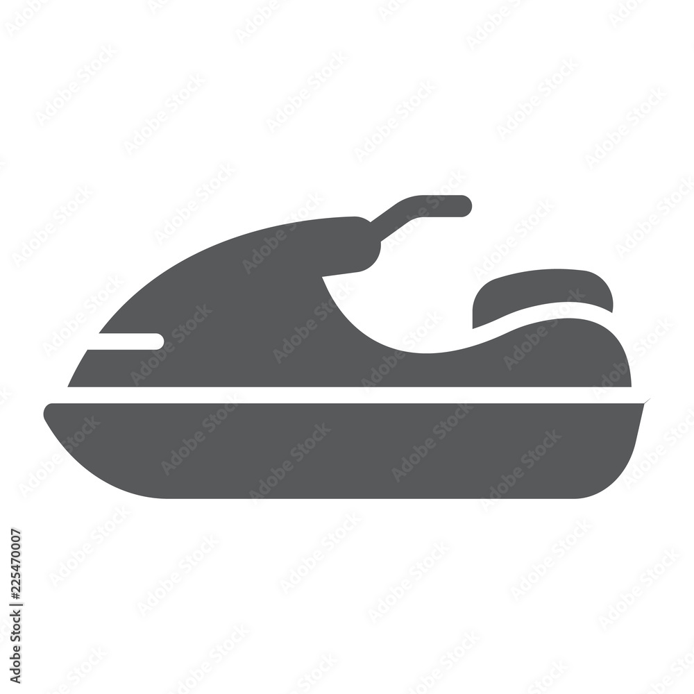 Jet ski glyph icon, transport and boat, water scooter sign, vector graphics, a solid pattern on a white background. Jet ski glyph icon, transport and boat, water scooter sign, vector graphics, a solid pattern on a white background.