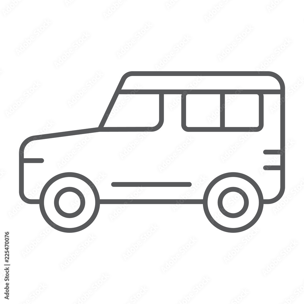Suv thin line icon, transport and auto, car sign, vector graphics, a linear pattern on a white background.
