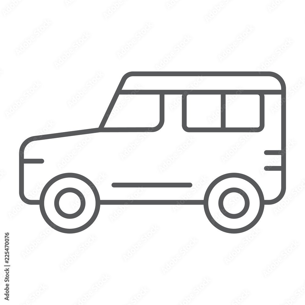 Suv thin line icon, transport and auto, car sign, vector graphics, a linear pattern on a white background. Suv thin line icon, transport and auto, car sign, vector graphics, a linear pattern on a white background.