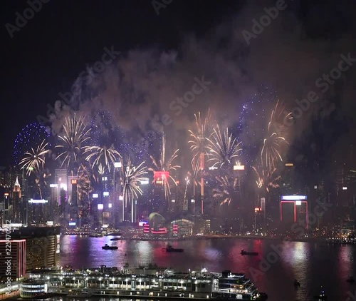 Hong Kong Colorful Firework at Victoria Harbour on 1 October 2018 National Day