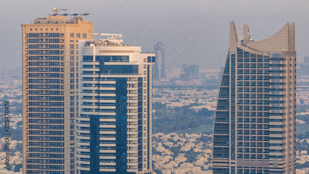 Fototapeta premium Amazing colorful dubai marina skyline during sunset timelapse