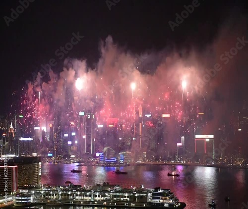 Hong Kong Colorful Firework at Victoria Harbour on 1 October 2018 National Day