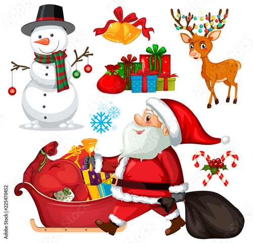 Set christmas objects and characters