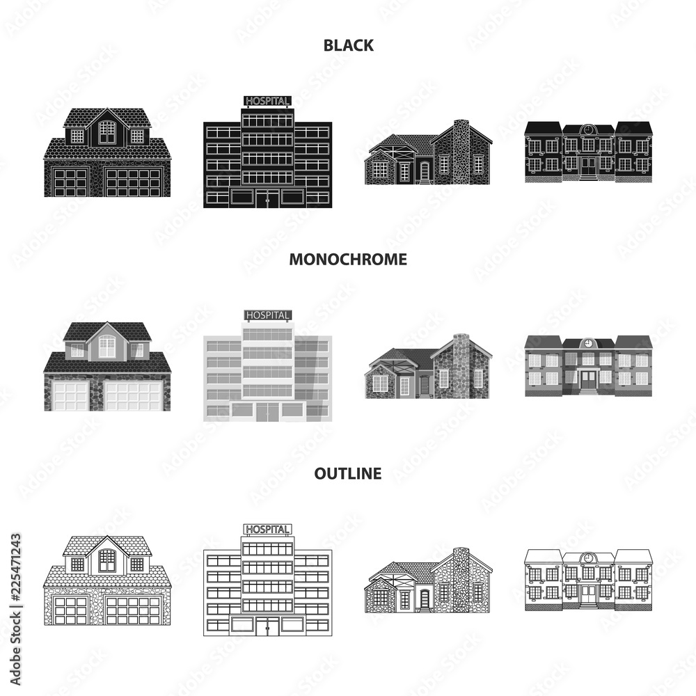 Vector design of building and front logo. Collection of building and roof vector icon for stock.