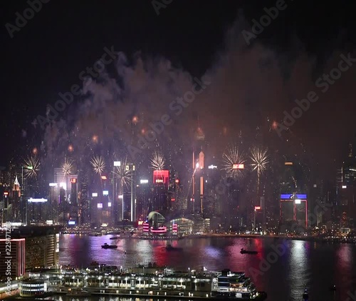Hong Kong Colorful Firework at Victoria Harbour on 1 October 2018 National Day