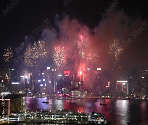 Hong Kong Colorful Firework at Victoria Harbour on 1 October 2018 National Day