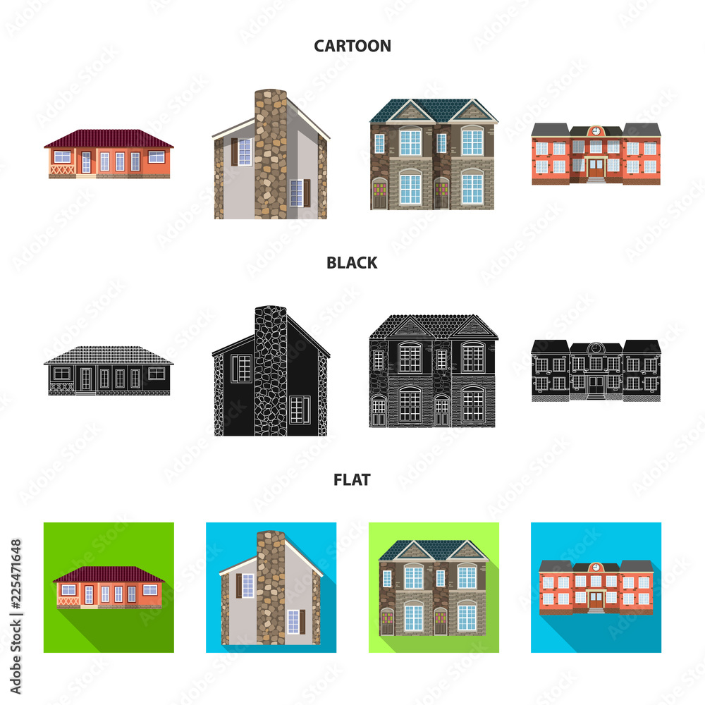 Vector design of building and front icon. Set of building and roof vector icon for stock.