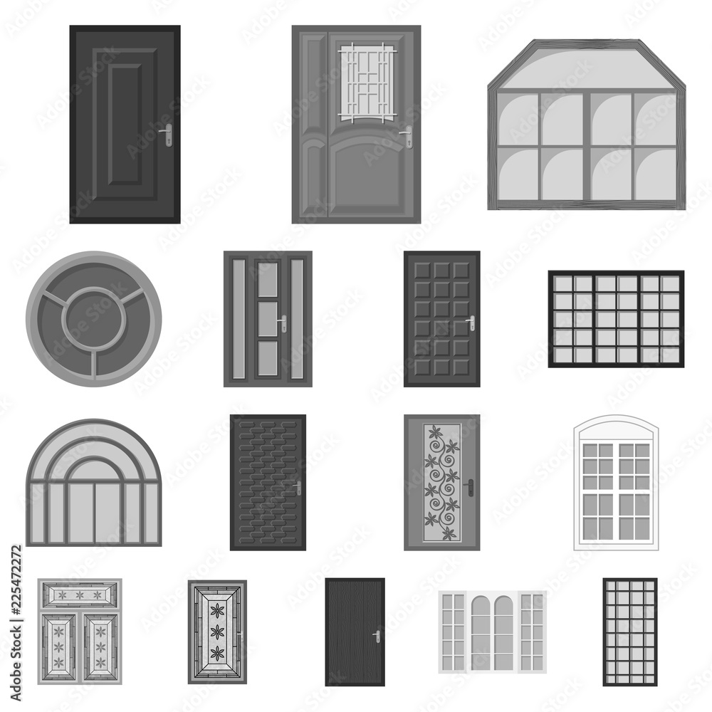 Vector illustration of door and front logo. Set of door and wooden stock vector illustration.