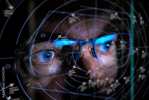 Air traffic controller looking at screen