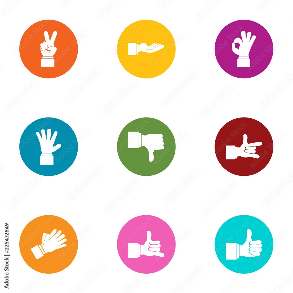 Sign language icons set. Flat set of 9 sign language vector icons for web isolated on white background Sign language icons set. Flat set of 9 sign language vector icons for web isolated on white background